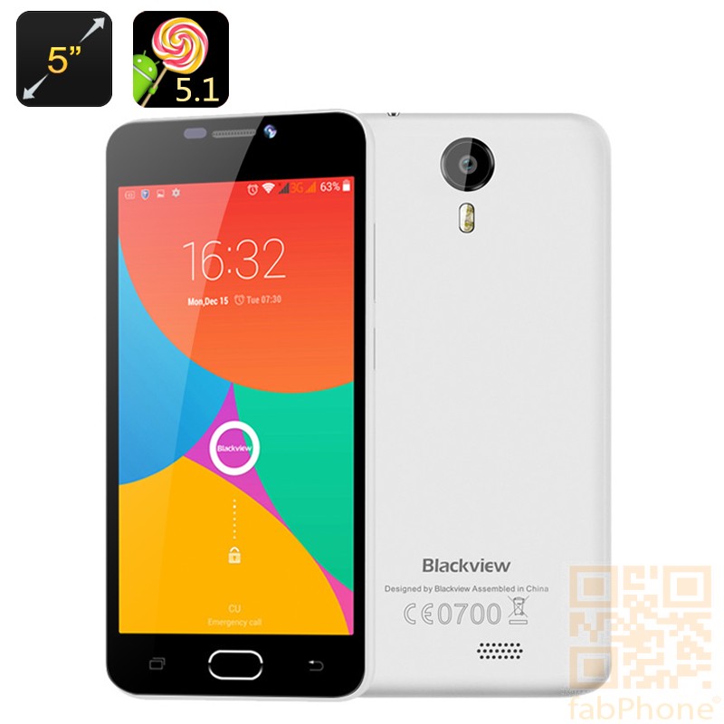 Blackview BV2000 - Android 5.1 Smartphone, 5 Zoll HD Display , 64 Bit Quad Core mit 1GB Ram und 8GB Rom, 4G LTE in Weiß
