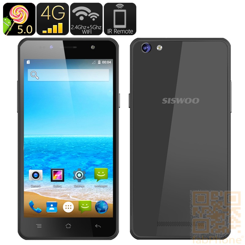 SISWOO C50 Smartphone mit Android 5.0 Lollipop, LTE, 5 Zoll HD OGS Display, 64 Bit Quad Core mit 1GB Ram, in Schwarz