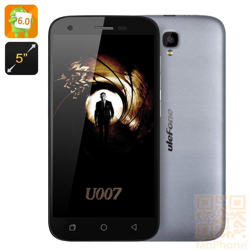 Ulefone U007 5 Zoll  Smartphone - Android 6, Sony Kamera, Quad Core CPU mit 1GB RAM, 8GB Speicher, Dual SIM  in Grau
