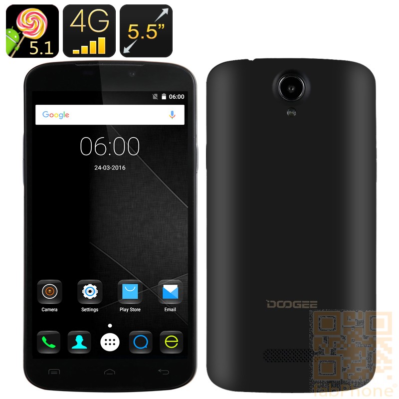 Doogee X6 Pro Smartphone, 5.5 Zoll HD  Display, 64Bit Quad Core CPU mit 2GB Ram, Android 5.1, LTE in Schwarz