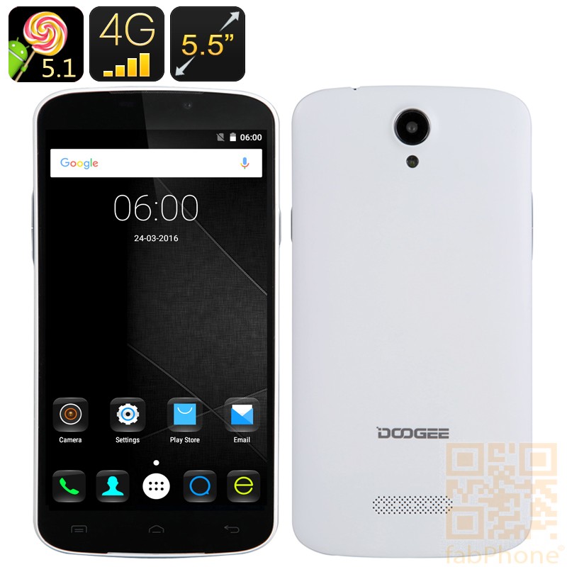 Doogee X6 Pro Smartphone, 5.5 Zoll HD  Display, 64Bit Quad Core CPU mit 2GB Ram, Android 5.1, LTE in Weiß