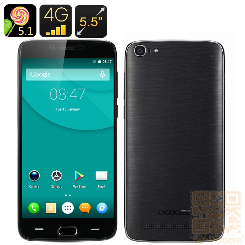 Doogee Y200 Smartphone, 5.5 Zoll HD Display, Quad Core CPU mit 2GB Ram, 32GB Speicher, Fingerabdruck Sensor, LTE in Schwarz